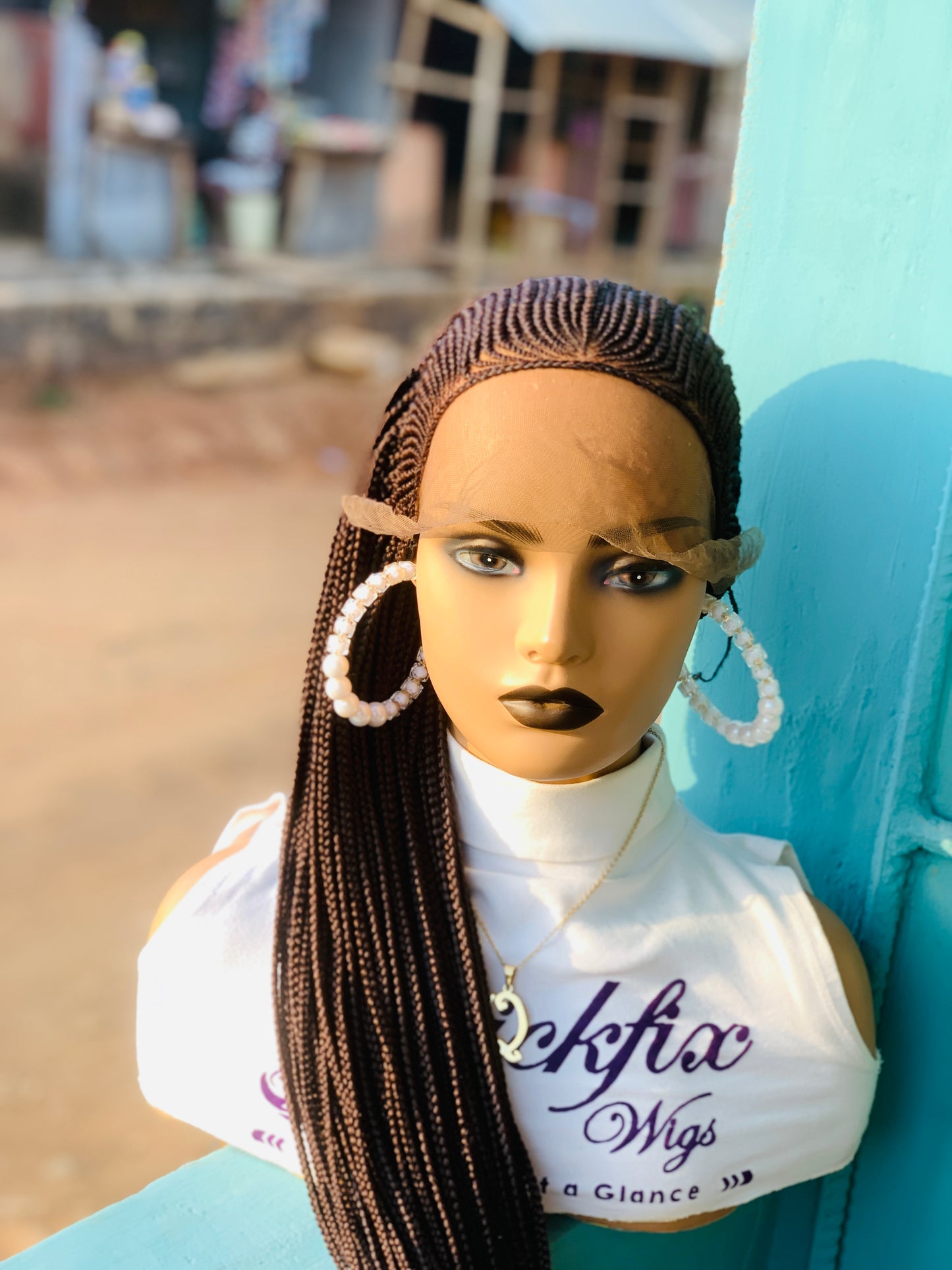 Tribal Braided Wig For Black Women, Braided, Box Braids, Human Hair, Synthetic