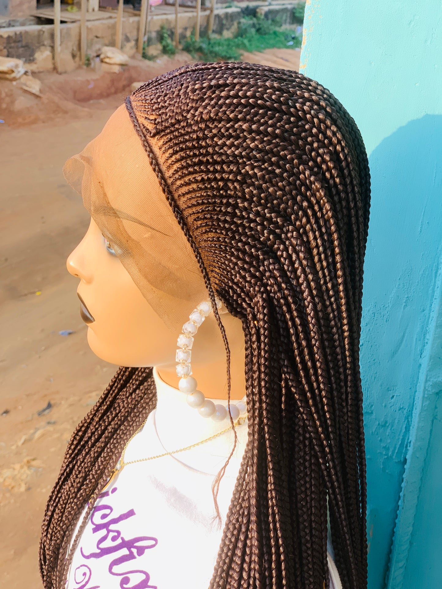 Tribal Braided Wig For Black Women, Braided, Box Braids, Human Hair, Synthetic