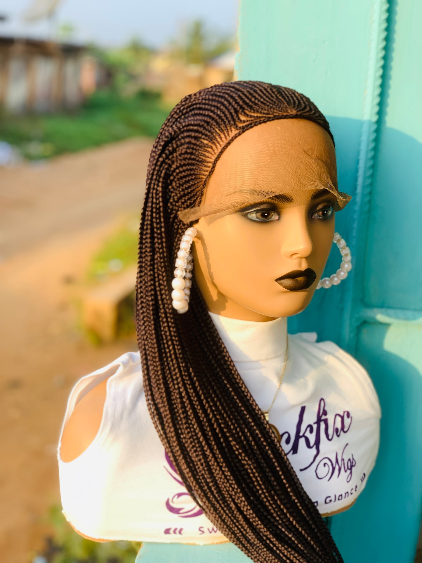 Tribal Braided Wig For Black Women, Braided, Box Braids, Human Hair, Synthetic