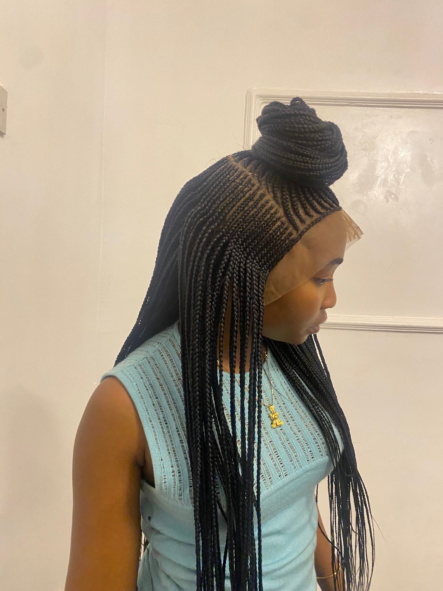 Updo Braided Wig For Black Women, Braided, Box Braids, Human Hair, Synthetic