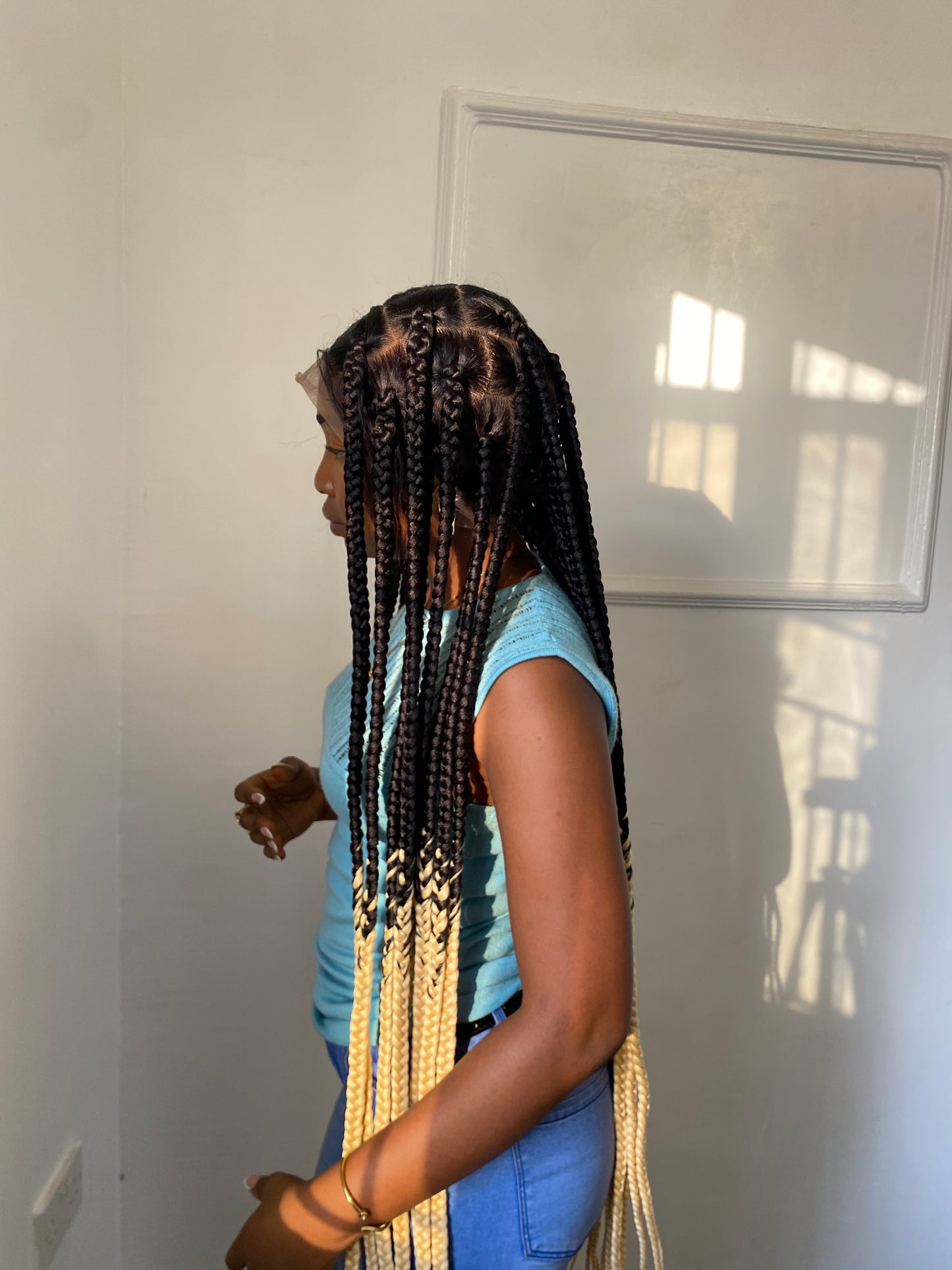 Large Knotless Braids On Full Lace Wig, Braided Wig, Box Braids, Synthetic Hair,