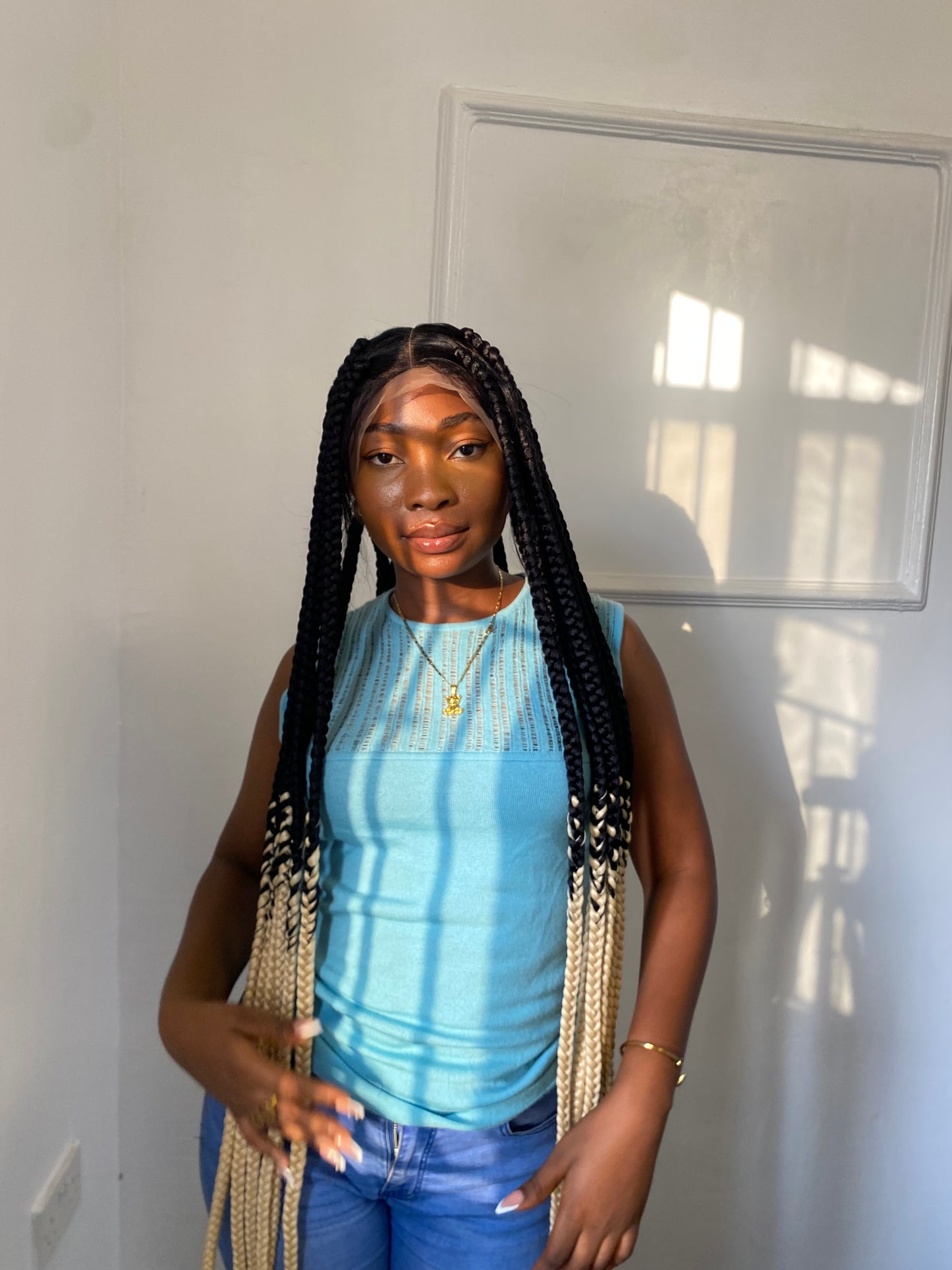 Large Knotless Braids On Full Lace Wig, Braided Wig, Box Braids, Synthetic Hair,