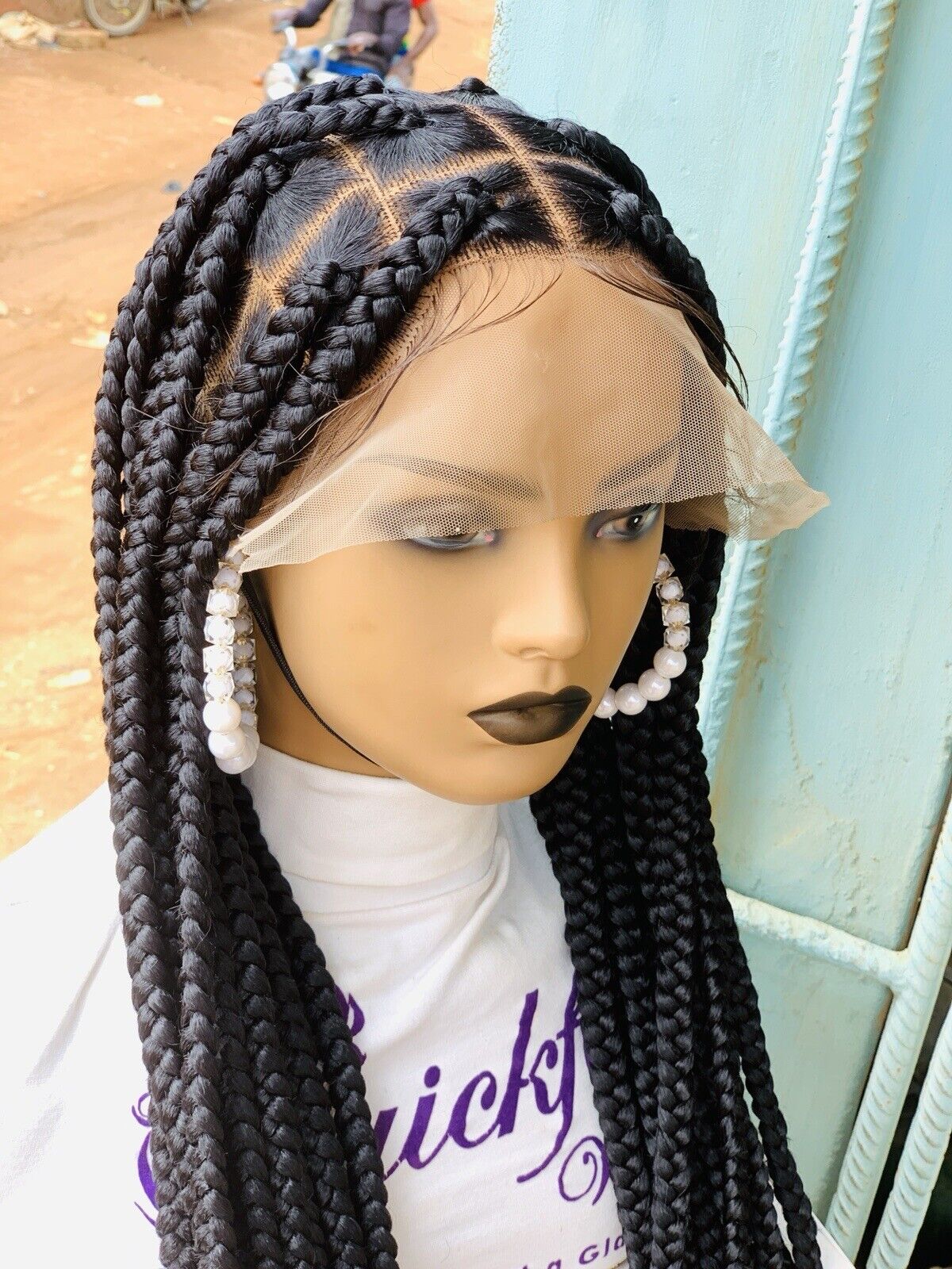 Large Knotless Braids On Full Lace Wig, Braided Wig, Box Braids, Synthetic Hair,
