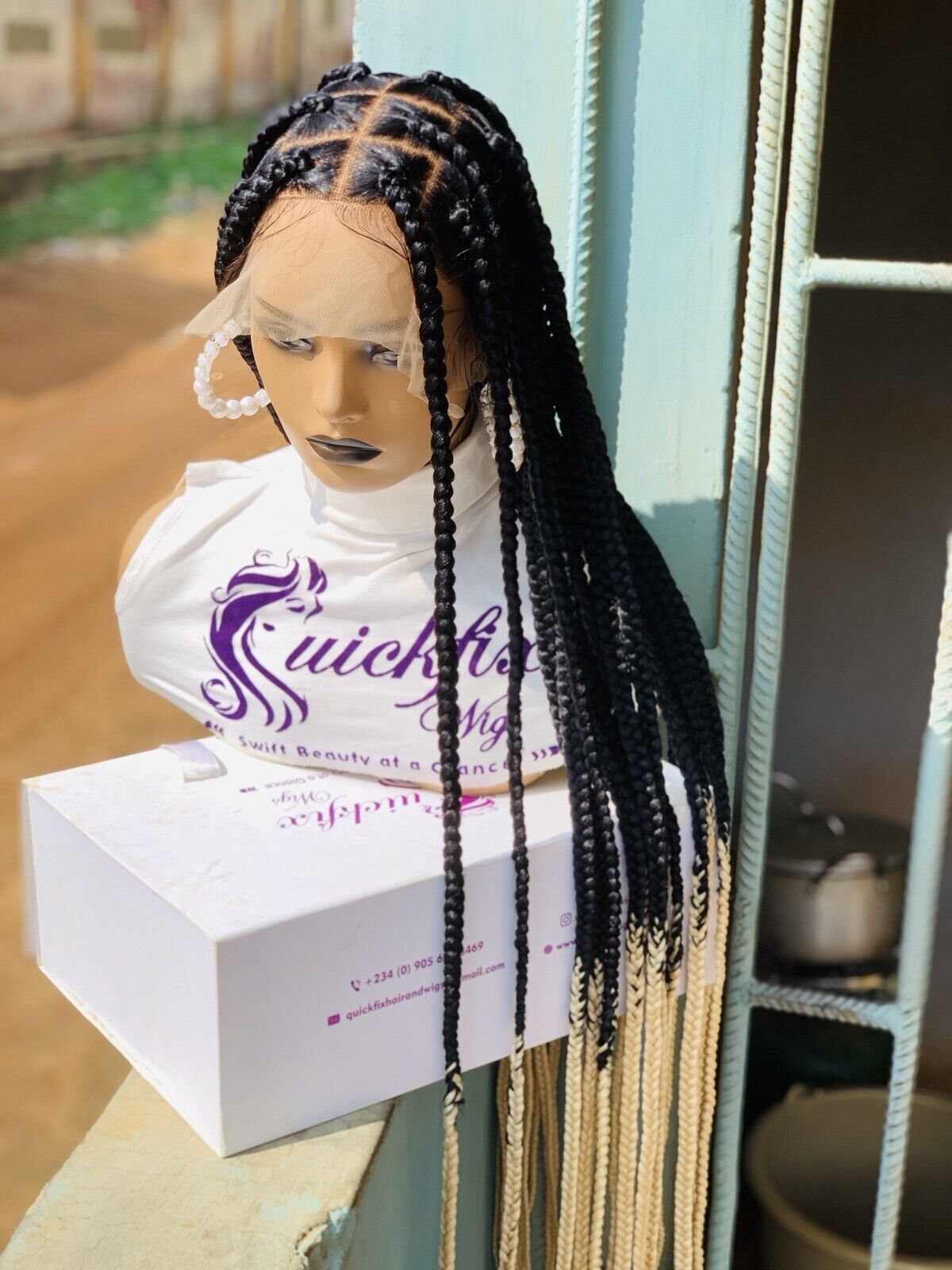 Large Knotless Braids On Full Lace Wig, Braided Wig, Box Braids, Synthetic Hair,