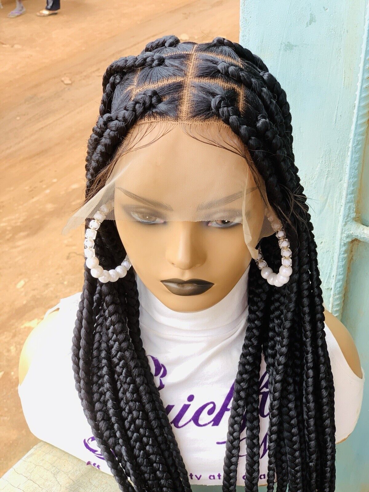 Large Knotless Braids On Full Lace Wig, Braided Wig, Box Braids, Synthetic Hair,