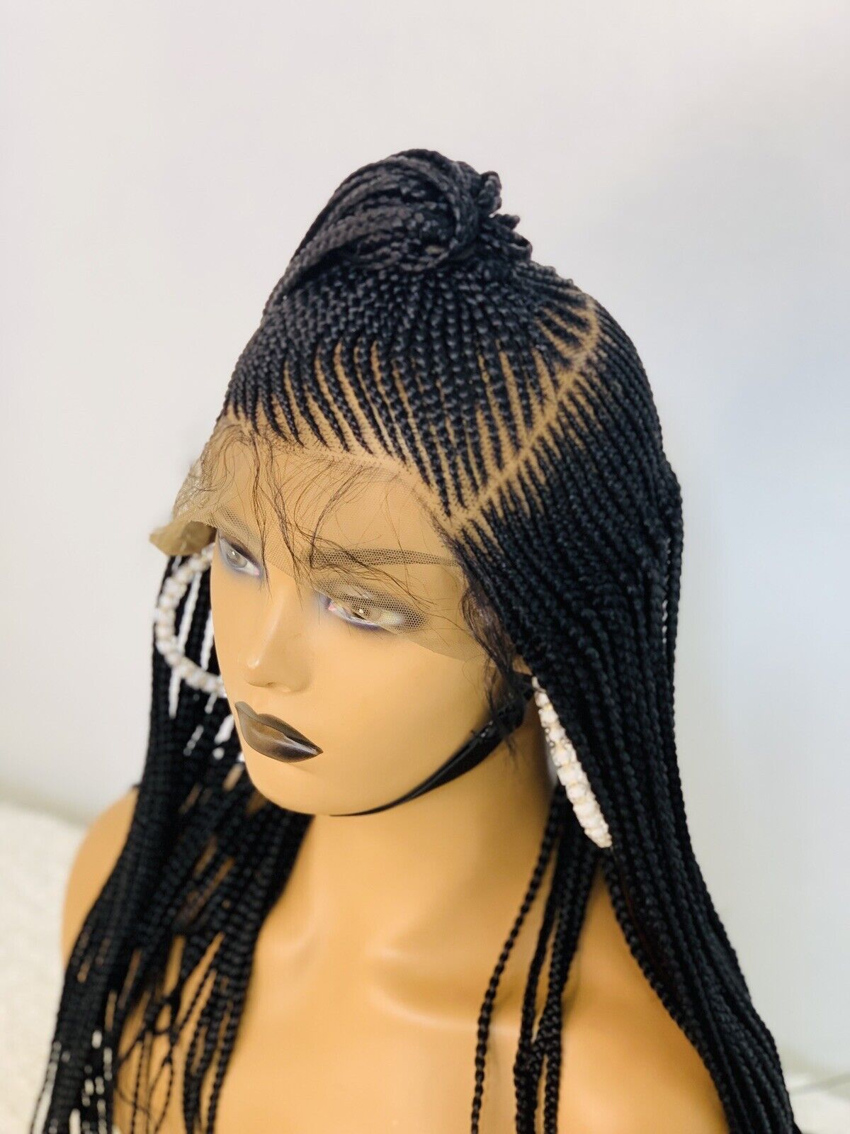 Updo Braided Wig For Black Women, Braided, Box Braids, Human Hair, Synthetic