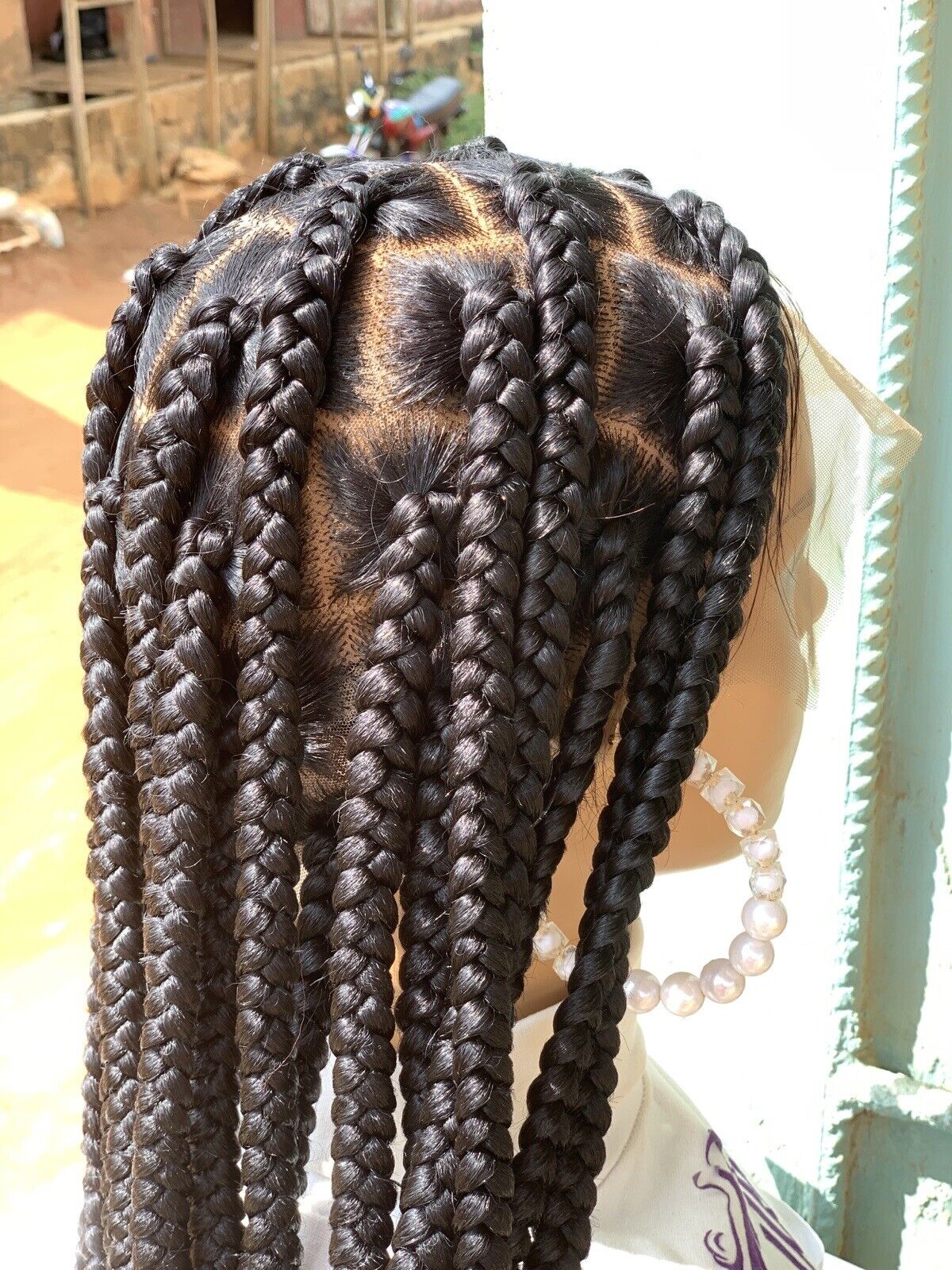 Large Knotless Braids On Full Lace Wig, Braided Wig, Box Braids, Synthetic Hair,