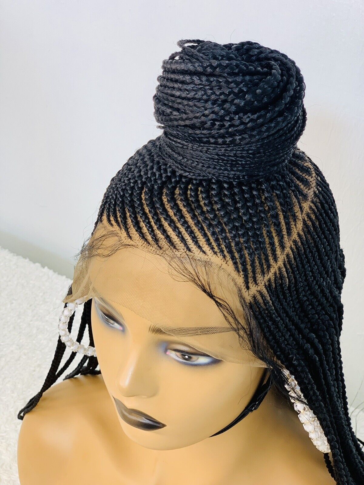 Updo Braided Wig For Black Women, Braided, Box Braids, Human Hair, Synthetic