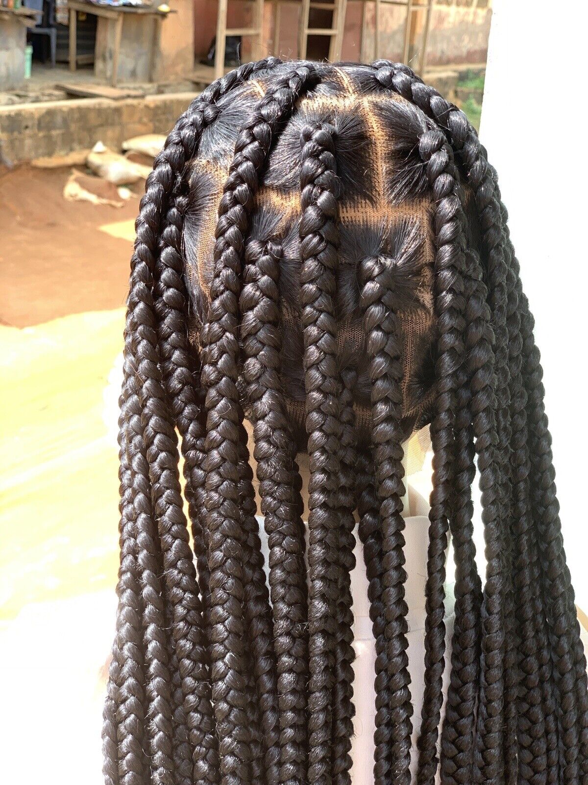 Large Knotless Braids On Full Lace Wig, Braided Wig, Box Braids, Synthetic Hair,