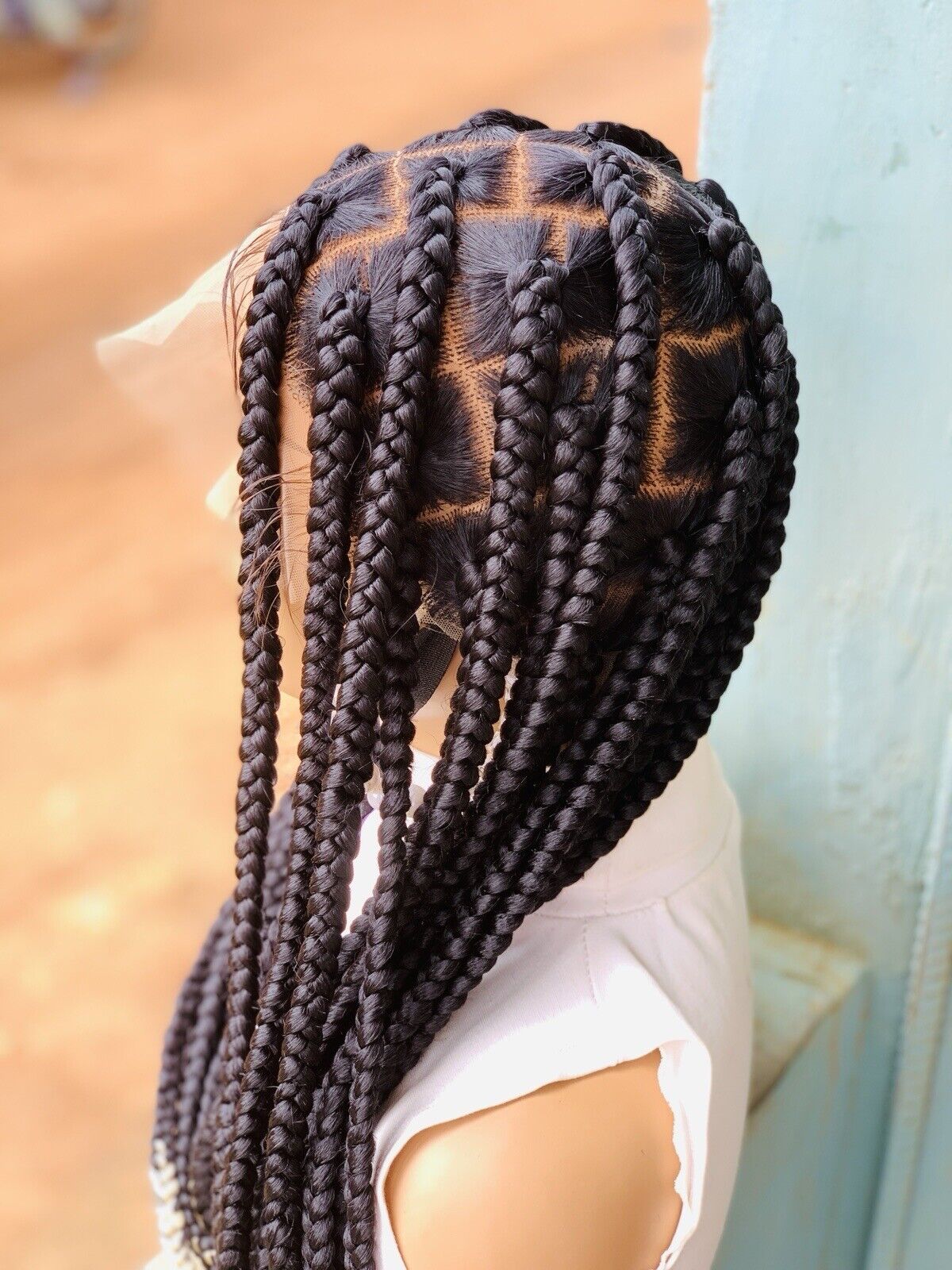 Large Knotless Braids On Full Lace Wig, Braided Wig, Box Braids, Synthetic Hair,