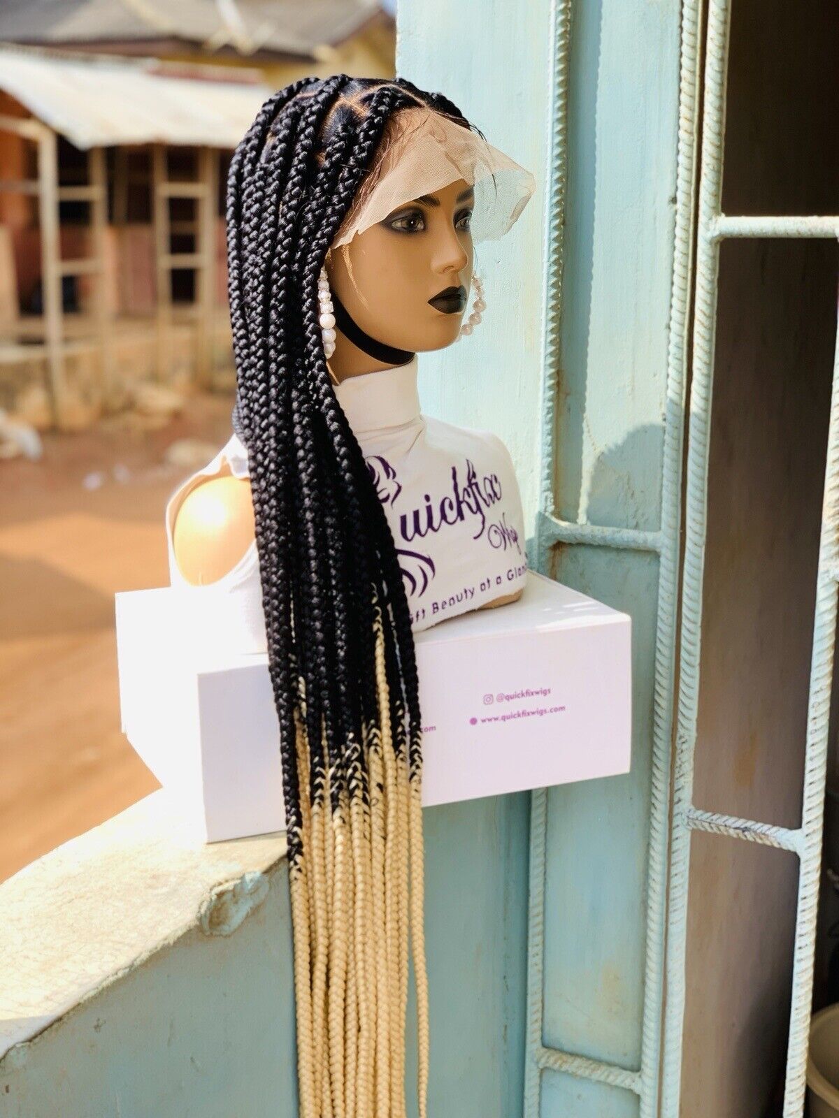Large Knotless Braids On Full Lace Wig, Braided Wig, Box Braids, Synthetic Hair,