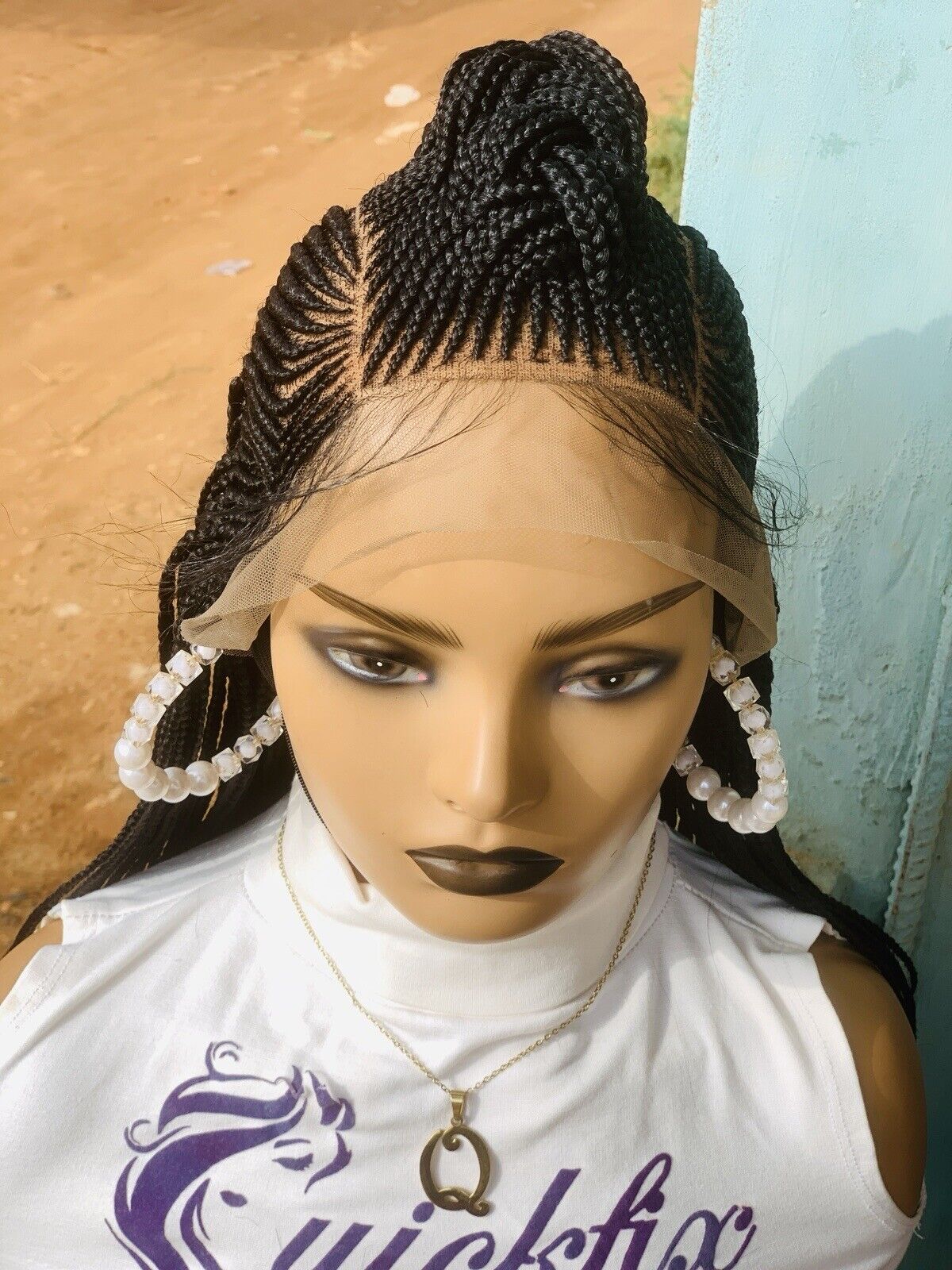 Braided Wig, Black Women Wig, Full Lace, Cornrow, Synthetic, Human Hair, Knotles