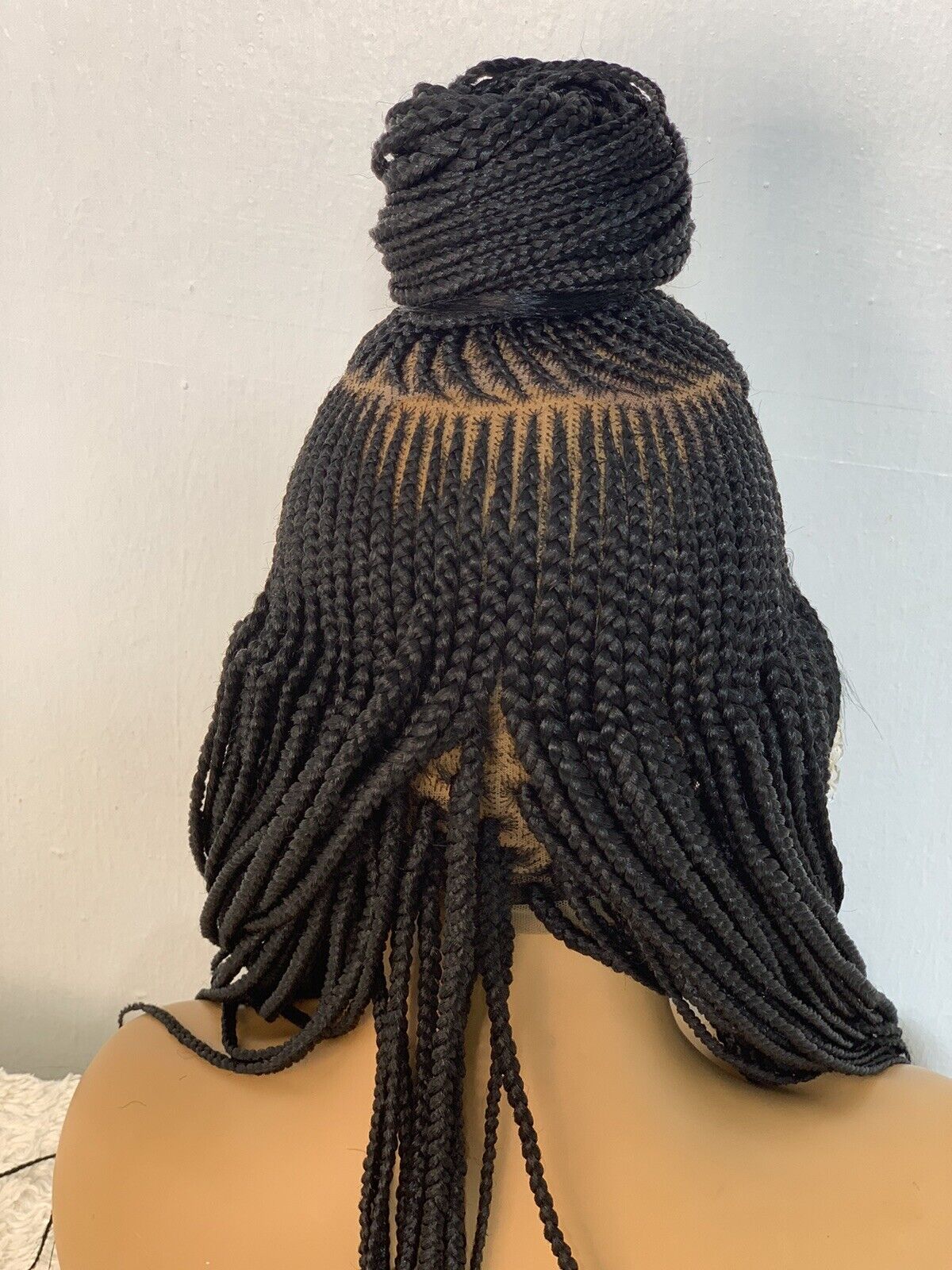 Updo Braided Wig For Black Women, Braided, Box Braids, Human Hair, Synthetic