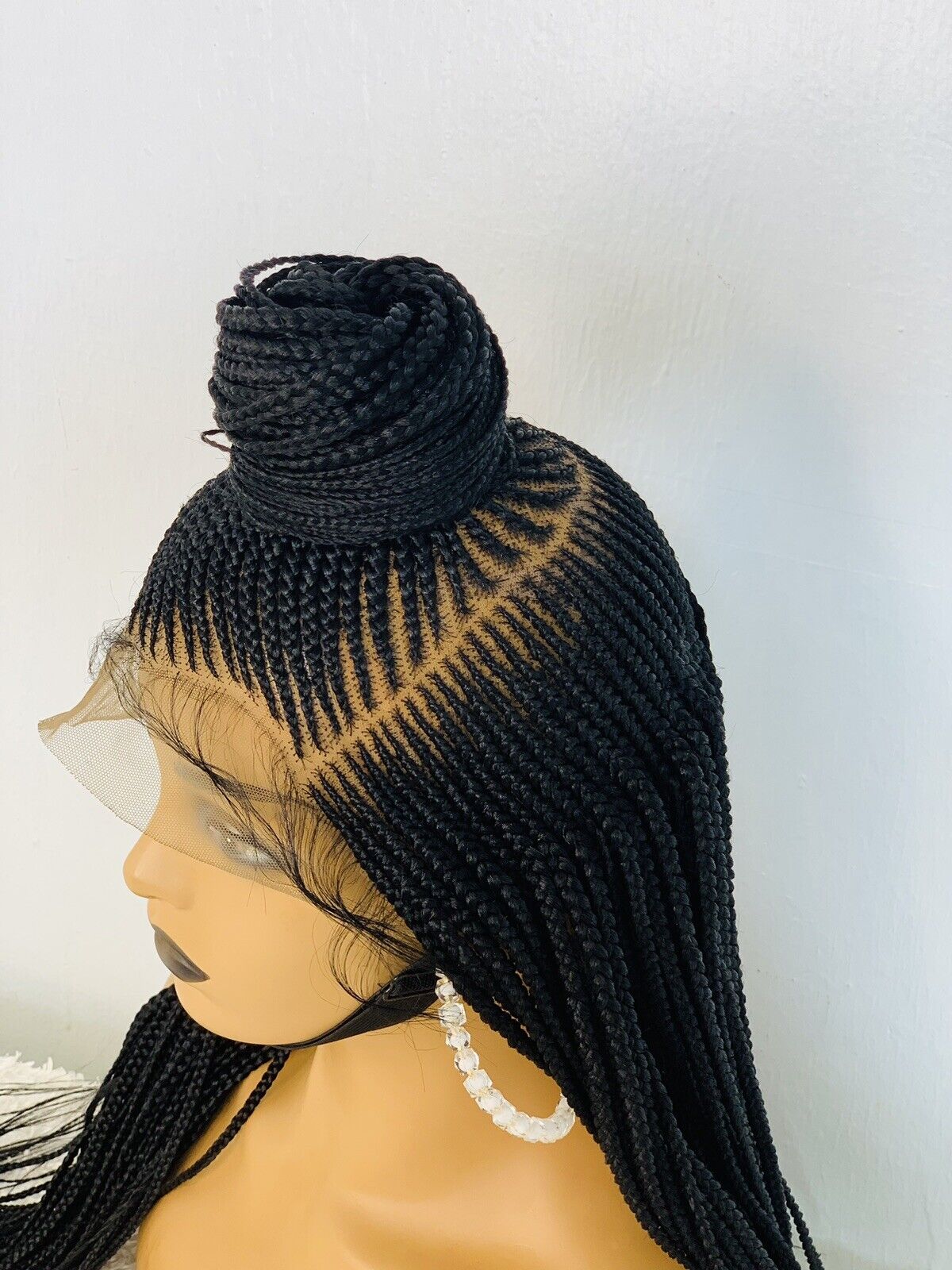 Updo Braided Wig For Black Women, Braided, Box Braids, Human Hair, Synthetic