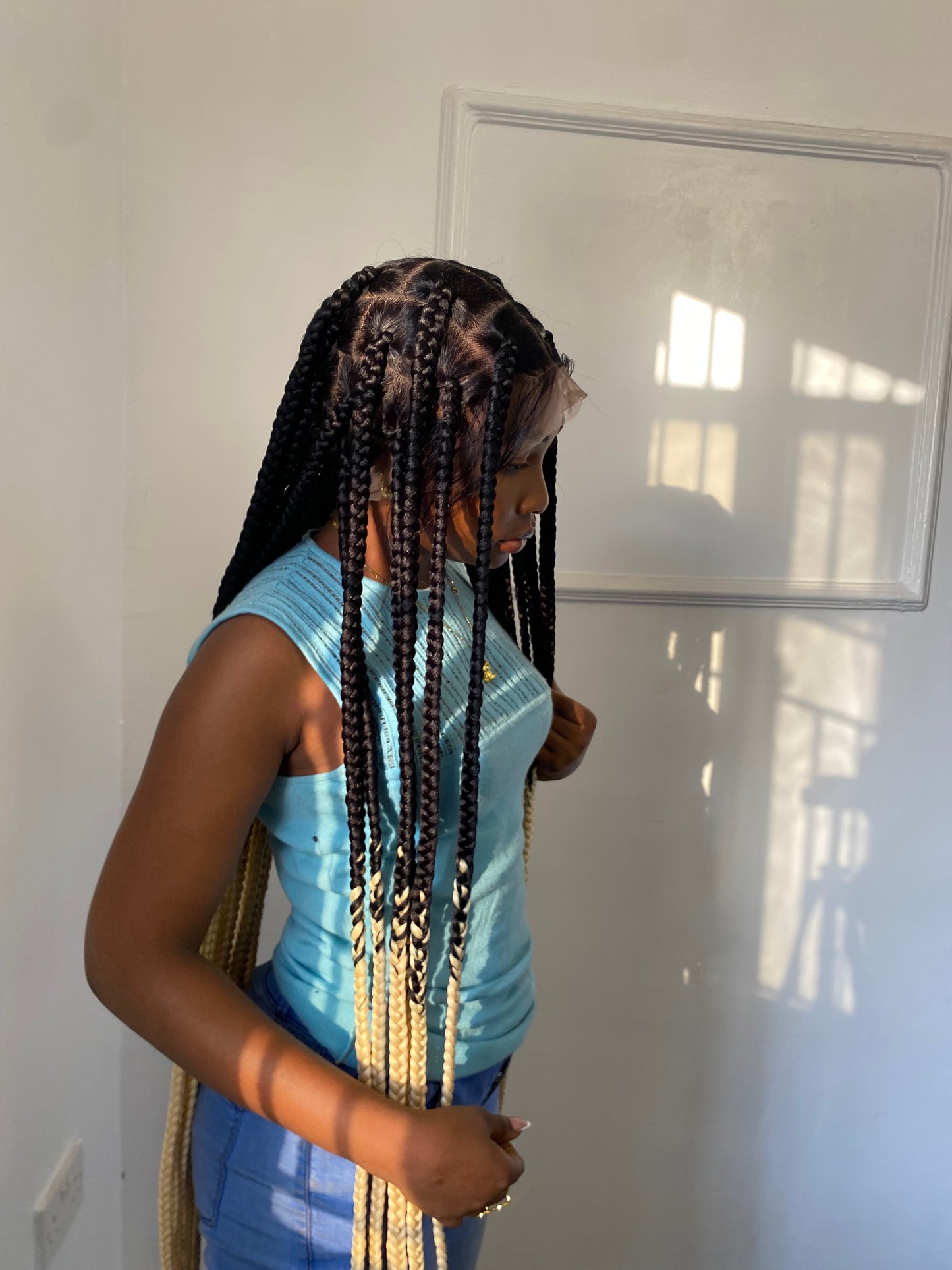 Large Knotless Braids On Full Lace Wig, Braided Wig, Box Braids, Synthetic Hair,