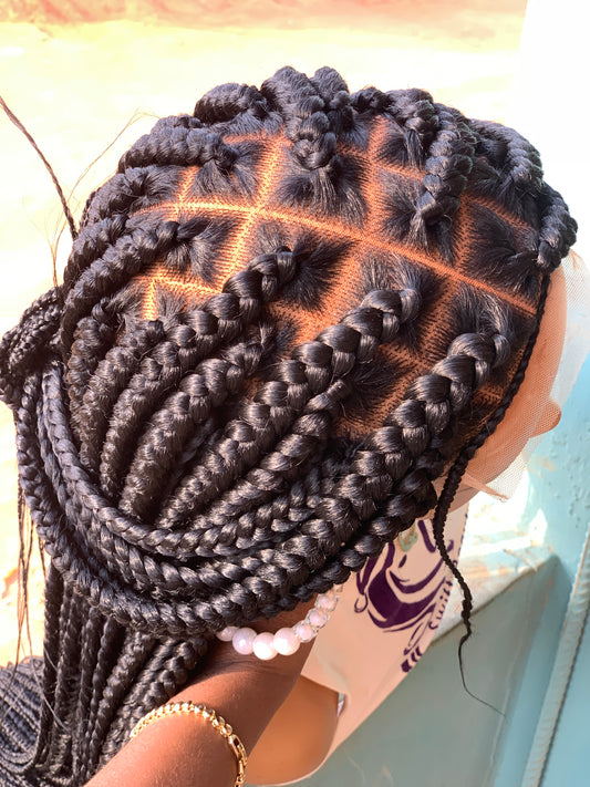 Large knotless braids, Fulani Style, Black Women Wig, Frontal, Full Lace, Lace Front,