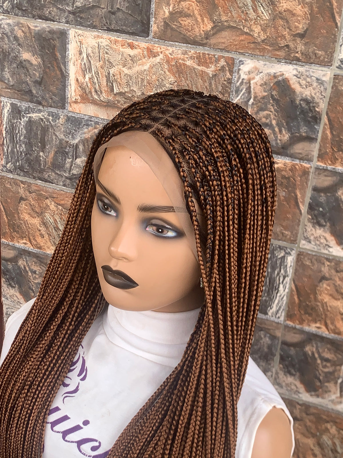 Small Knotless Braids — Full Lace Wig, 28 Inches | Auburn
