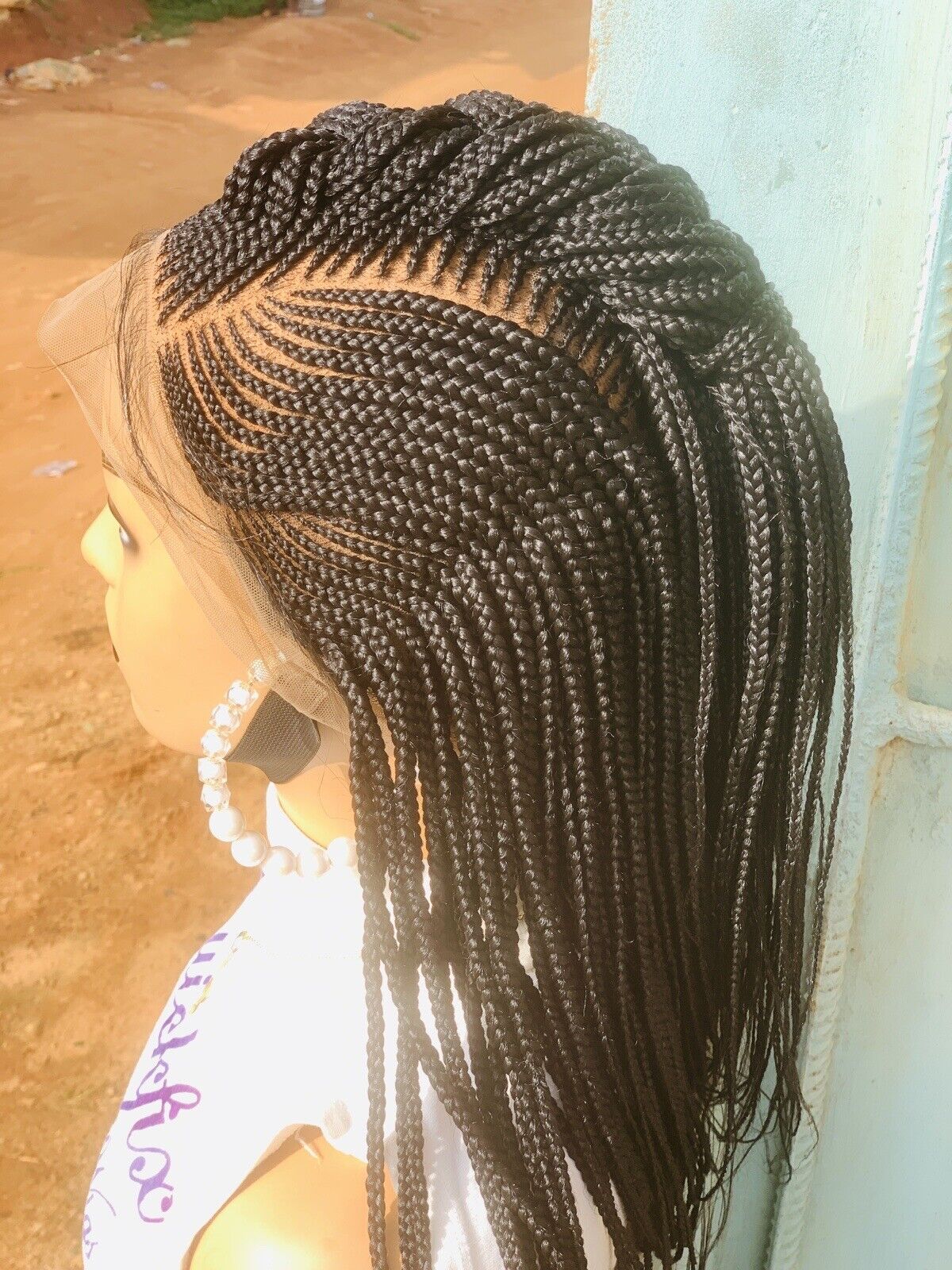 Braided Wig, Black Women Wig, Full Lace, Cornrow, Synthetic, Human Hair, Knotles