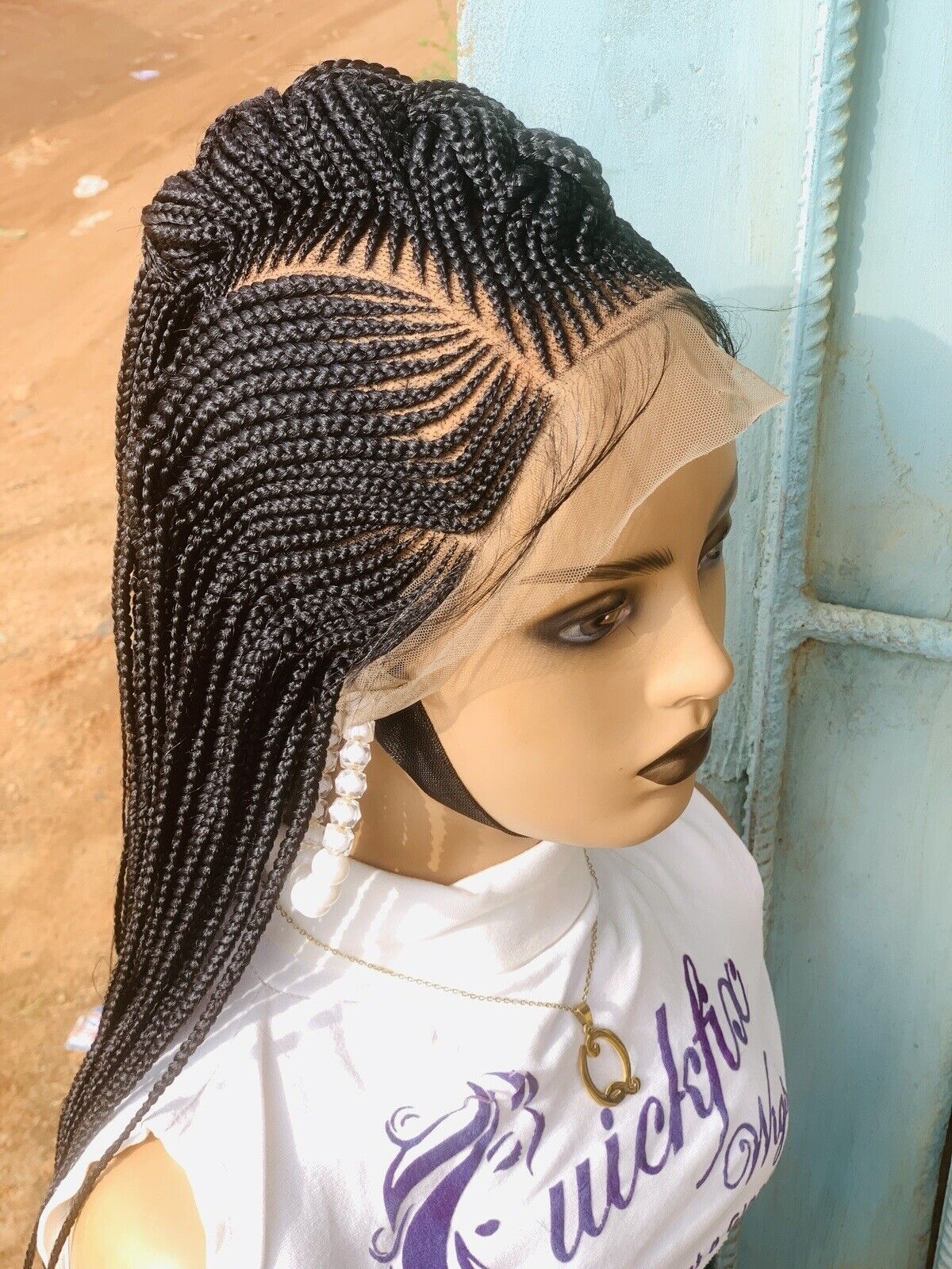 Braided Wig, Black Women Wig, Full Lace, Cornrow, Synthetic, Human Hair, Knotles