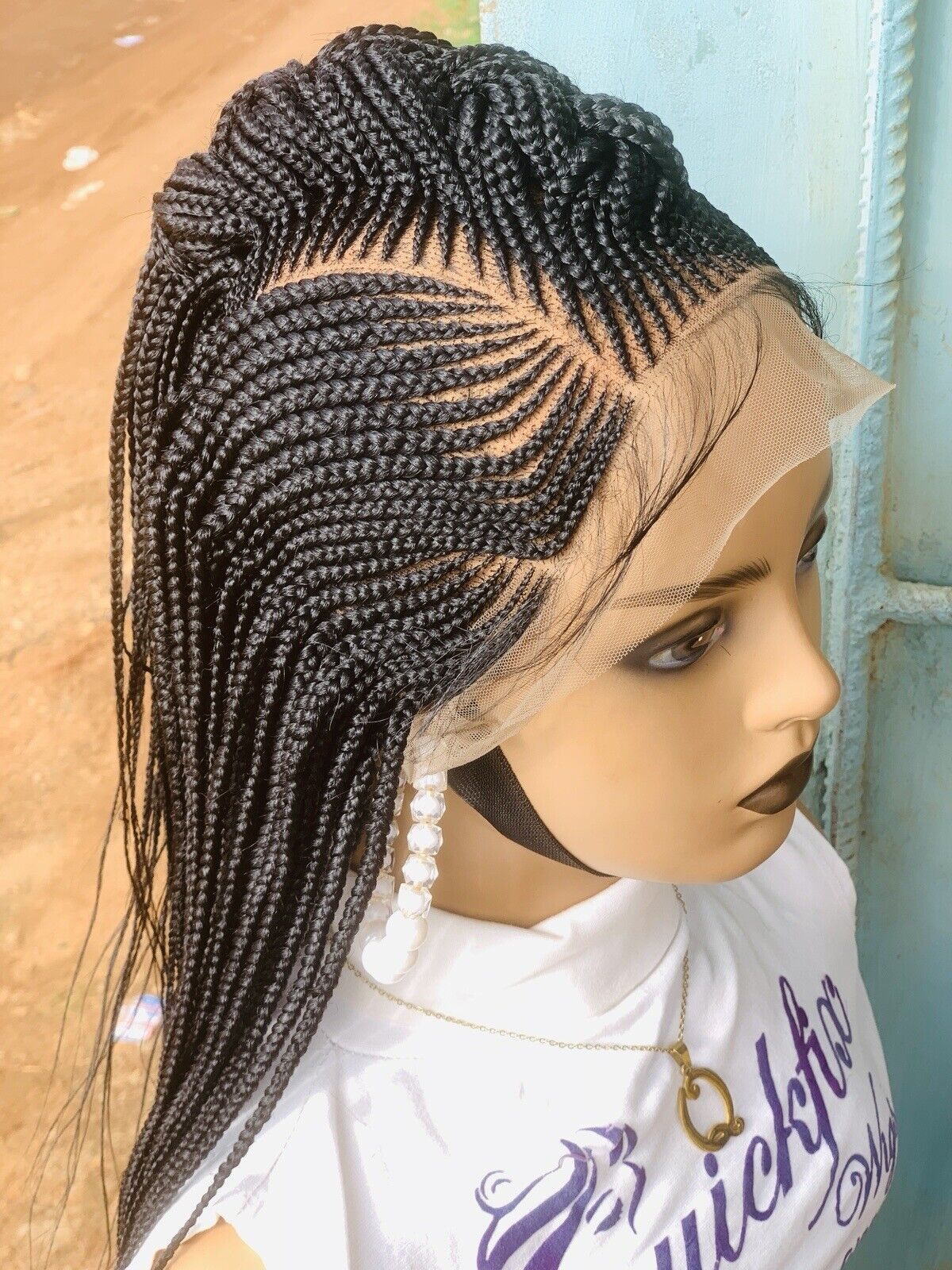 Braided Wig, Black Women Wig, Full Lace, Cornrow, Synthetic, Human Hair, Knotles