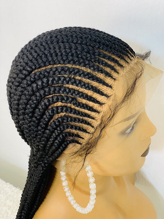 Cornrows Braided Wig For Black Women, Braided, Box Braids, Human Hair, Synthetic